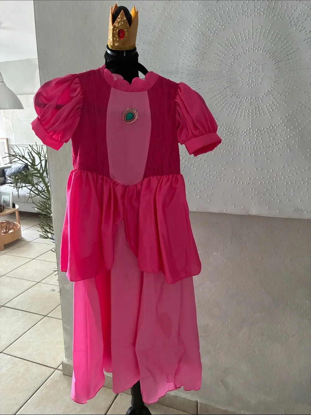 Pink Princess Peach Costume Dress with Jewel Accent